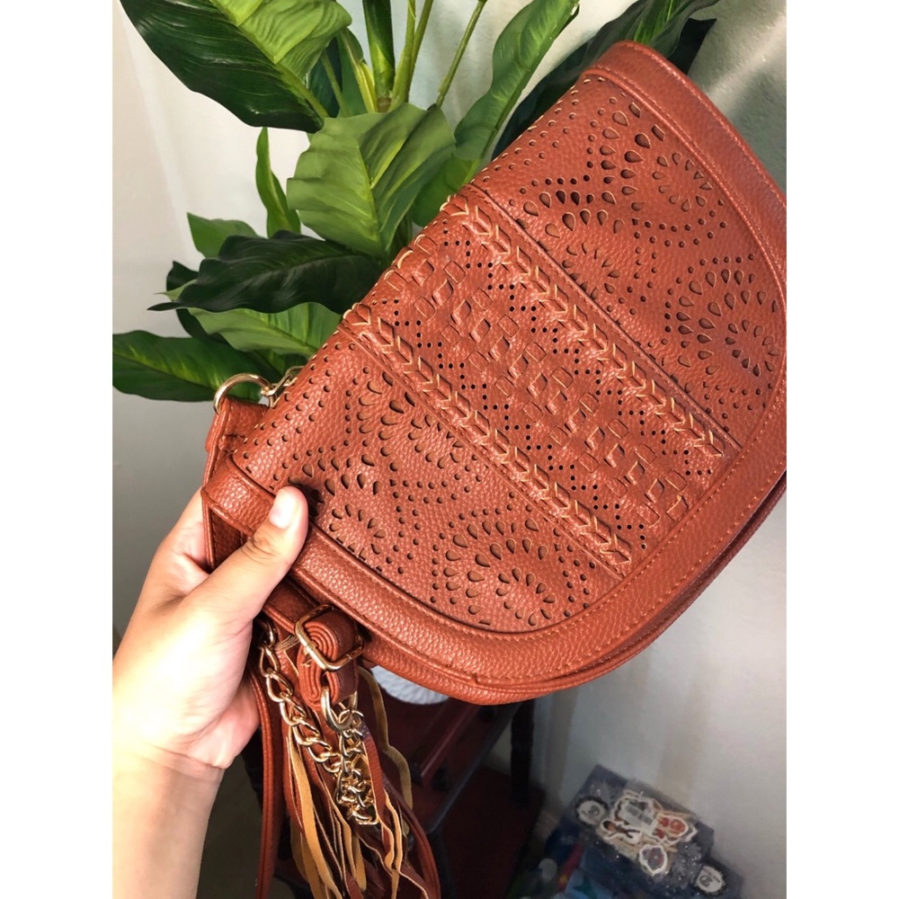 Brown Embroidered Crossbody Bag